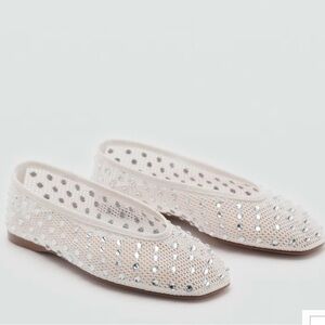 Mango White Mesh Rhinestone Ballet Flats